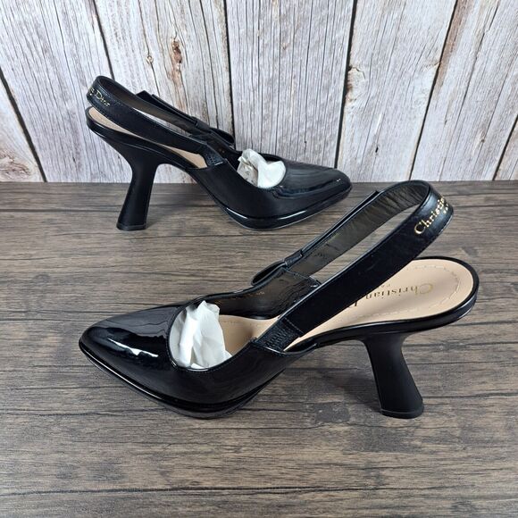 Christian Dior Sweet-D Black Patent Leather Slingback Pump Heels Women's Sz 10 - Picture 5 of 11